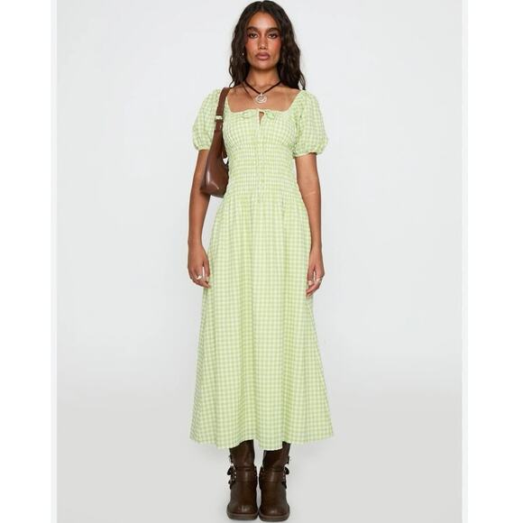 NWOT Princess Polly More Than Butterflies Maxi Dress Green Gingham Size US 2 - Picture 3 of 11